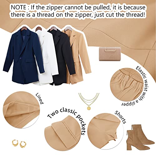 Pfvkeree Work Office Rompers For Women Business Jumpsuits Long Sleeve Blazers Suits With Pockets Khaki #TOP4
