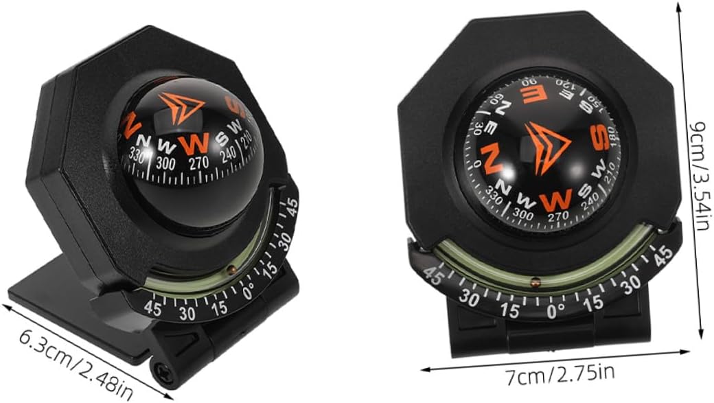 2pcs Car Compass Guide Ball with Inclinometer, Dashboard Mount Automotive Navigation Compass for Vehicles and Boats, High-Precision Portable Car and Marine Direction Finder