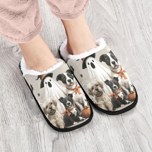 Halloween Dog Bat Grey Slippers For Women Men Soft Memory Foam Non-Slip Hallowmas Winter Indoor House Shoes Travel Slipper4