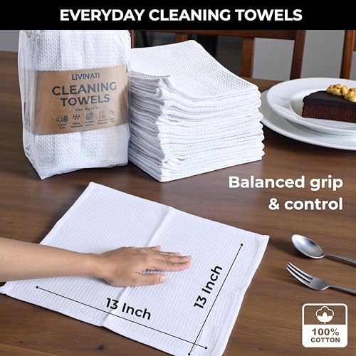 White Cotton Cleaning Rags For Housekeeping - Trapos Paños De Limpieza Reutilizables - Kitchen Bar Shop Towel Dish Mop Wash Cloth For House Dust - Reusable Washable Absorbent - 13\"x13\" 12 Pack