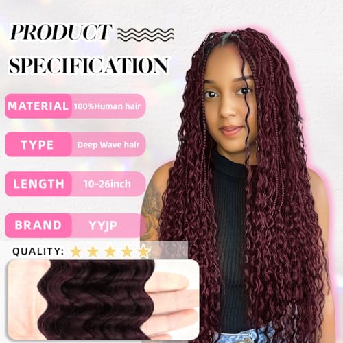 18 Inch Deep Wave Human Braiding Hair for Boho Braids – 120g 3 Bundles/Pack 99J Burgundy 100% Unprocessed 12A Brazilian Virgin Human Hair Bulk, No Weft, Wet & Wavy Curly Extensions — view 2