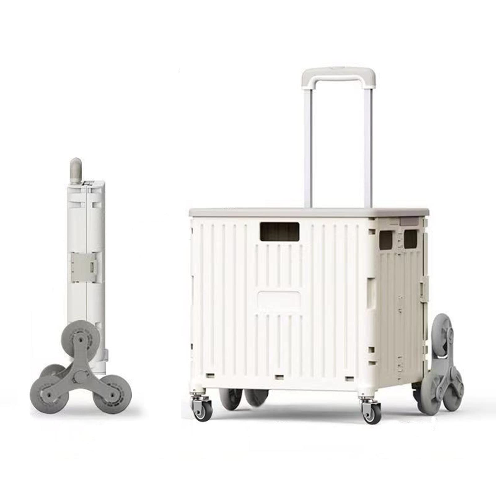 DCYEQRQ Foldable Utility Cart Portable with Lid and 8 Wheels Stair Climbing Collapsible Storage Cart - Wheeled Folding Shopping Trolley Push Pull Carts for Groceries