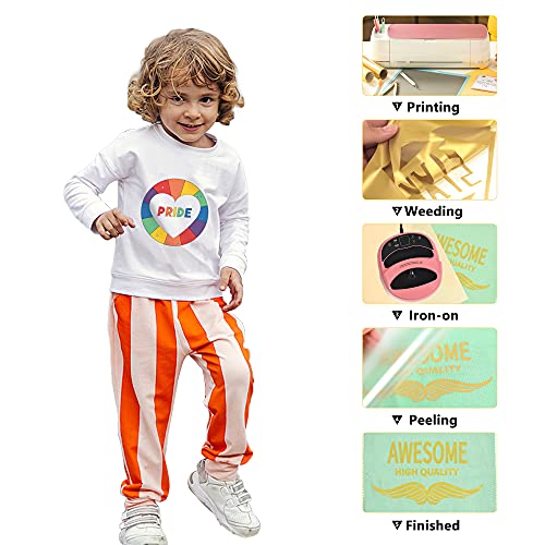 Image of RENLITONG Gold Iron on Vinyl - 12Inch by 5ft Roll HTV Heat Transfer Vinyl for T-Shirt HTV Rolls for All Cutter Machine - Easy to Cut & Weed for Heat Transfer Design
