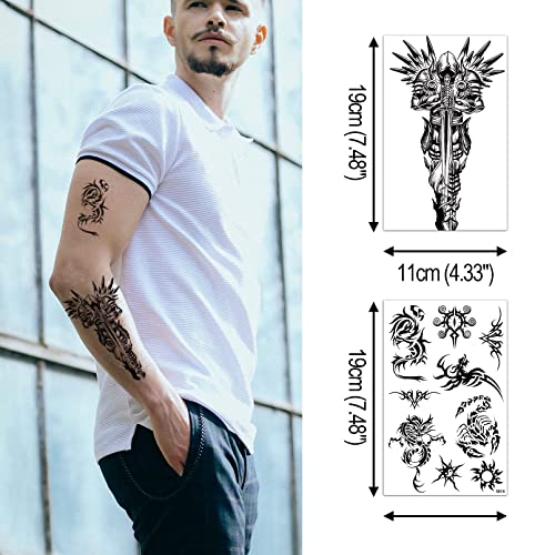 Aresvns Temporary tattoo for men women and kids 28sheets(L7.48"*W4.33"),Waterproof realistic fake tattoos for adults, Half sleeve temporary tattoos Lion, Wolf, Scorpion, Cross,Skull ect.