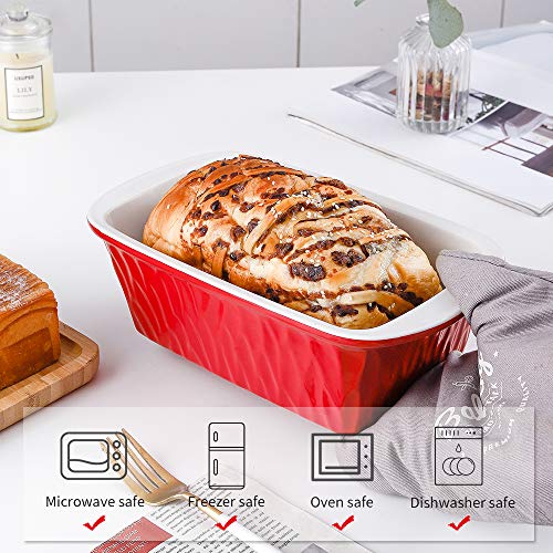 Koov Ceramic Loaf Pan For Baking Bread, 9 X 5 Inch Bread Pan, Rectangular Bread Loaf Pan, Ceramic Bakeware For Cooking, Home Kitchen, Bread Baking Pan Texture Series (Red) #TOP5