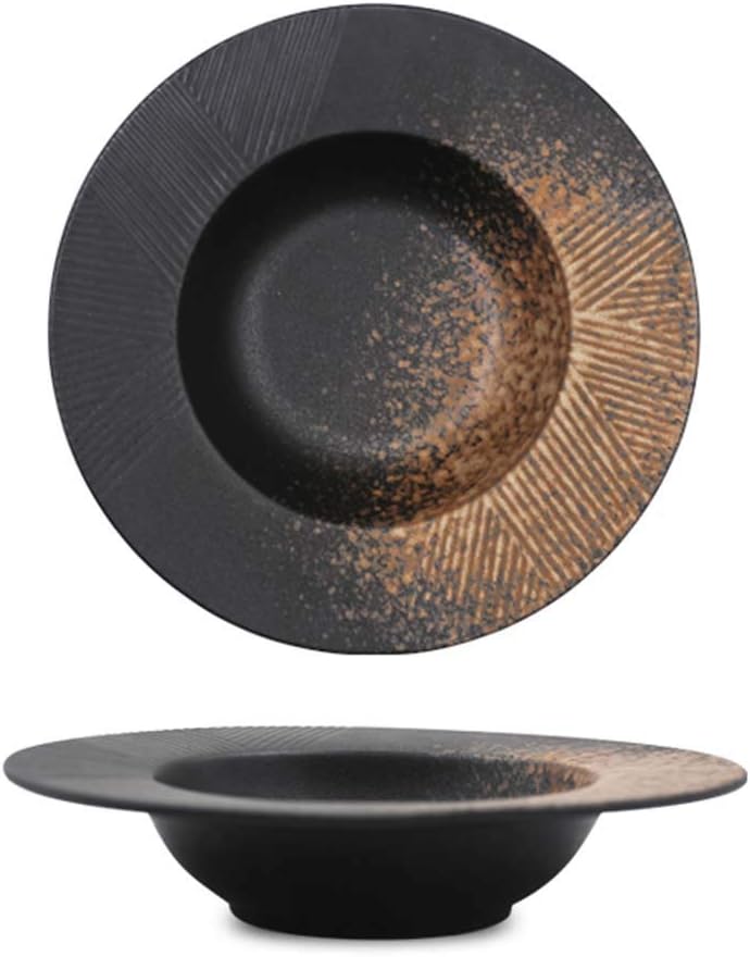 Ceramic bowl,Beautiful Bowl Creative Ceramic Plate, Thick Soup Plate Soup Bowl | Western Tableware Dish Noodle Plate Restaurant(Rust yellow)