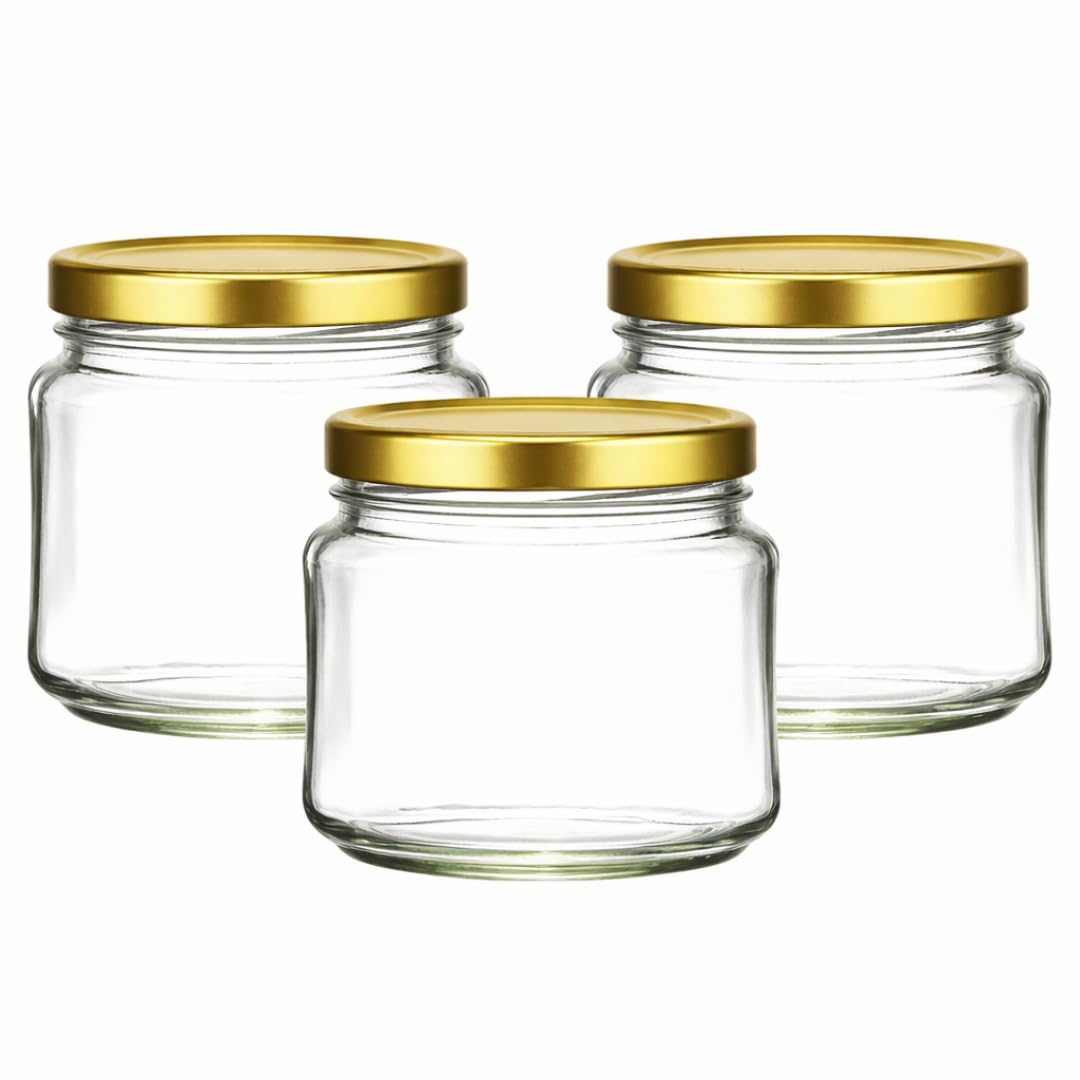 300ml Dip Jam Jars | 300ml Jars | Including Gold Twist Off Caps | Glass Jars | Preserve & Chutney Jars | J&B (100)