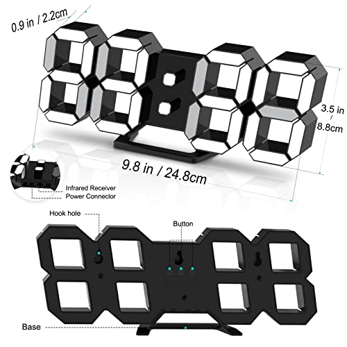 Deeyaple Led Digital Alarm Clock 3D Small Wall Clock Snooze Dimmable Time Memory 12/24 Date Temperature Remote Control Night Light Office Kitchen Living Room Bedroom (9.7 Inch, Black) #TOP5