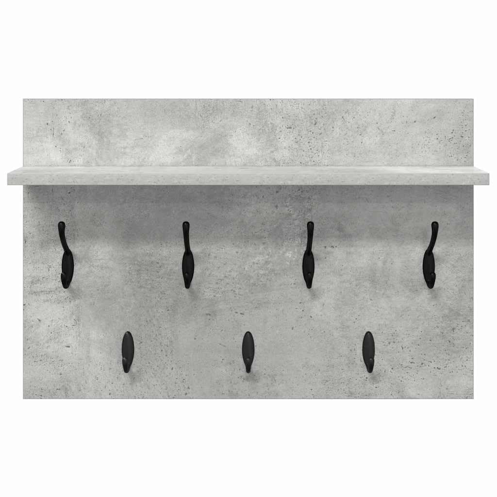 Perchero de pared gris hormigón 60 x 40 x 12 cm de material de madera con estantes y ganchos – Diseño moderno para pasillo, entrada y salón