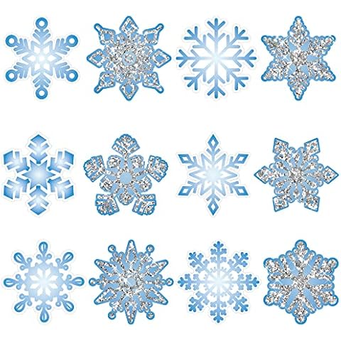 84 PCS Christmas Snowflake Paper Cutouts Winter Snowflake Bulletin Board Decor Double-Sided Snowflakes Paper Accents Blue Silver Snowflakes with Glue Points for Home Classroom School Party Cover