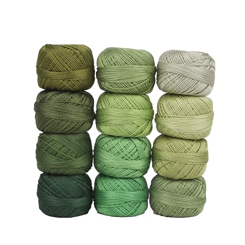 AMOHilos Size 8 Double Mercerized Egyptian Long Staple Cotton Pearl Thread 12 Gradient Colors per Box 5 Grams Ball Rainbow Color Embroidery Thread for Crochet Cross Stitch Hand Embroidery (12L)