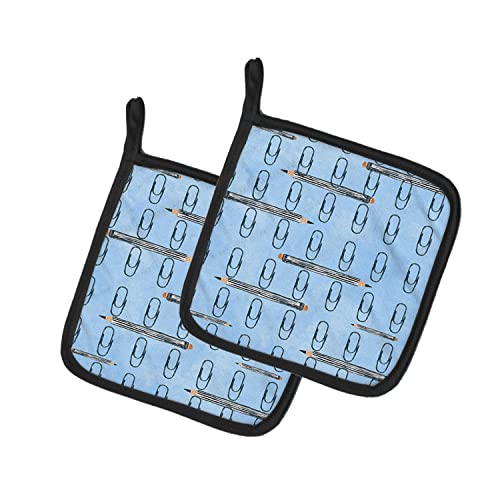 Caroline's Treasures BB7540PTHD Watercolor Organized Paper Clips Blue Pair of Pot Holders Kitchen Heat Resistant Pot Holders Sets Oven Hot Pads for Cooking Baking BBQ, 7 1/2 x 7 1/2