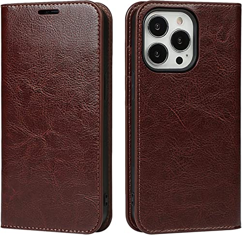 Housse iPhone 13 marron en cuir avec porte-cartes et aimant