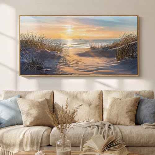 Framed Extra Large Coastal Beach Landscape Wall Art for Living
