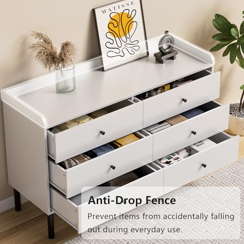 LYNSOM White Dresser for Bedroom, 6 Drawer Dresser with Wide Drawer and Metal Handles, Modern Dressers & Chests of Drawers for Hallway Entryway