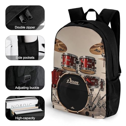 Drum Set-standard Backpack for Women Men Lightweight Sport Rucksack Casual Hiking Travel Daypack3