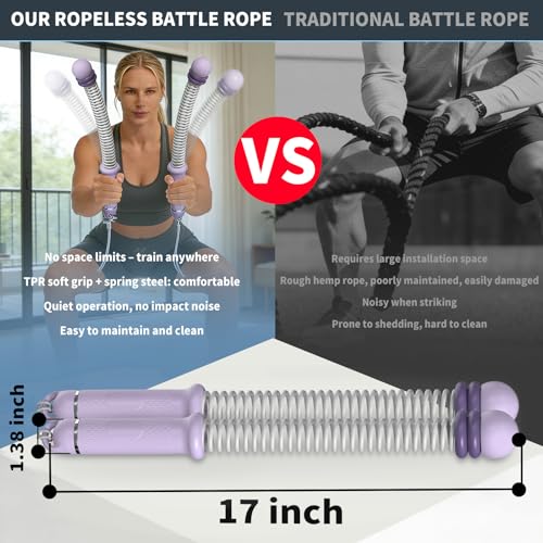 Image of Pinailon Ropeless Battle Ropes, Workout Exercise Rope for Strength Building, Heavy Duty Portable Cordless Battle Ropes for Home Gym, HIIT and Low-Impact Aerobic Training for Men & Women, Purple