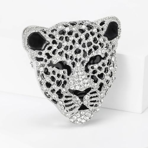 Image of Rheinstone Leopard Brooch Vintage Black Enamel Spotted Leopard Head Brooch Pin Gold Silver Black Leopards Brooch Trendy Clothing Hat Bag Accessories Christmas Birthday Party Jewelry