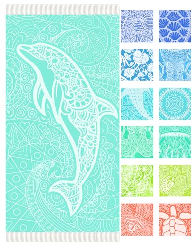 Vikumond Thin Turkish Beach Towel Lightweight Soft Cotton Extra Large XL Oversized Sand Free Sandproof Absorbent Quick Dry Towels Cloud Bath Pool Travel Compact Essentials Accessories for Adult Gifts