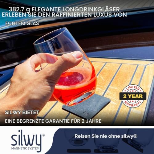 silwy® Magnetgläser, feine Kristallgläser mit perfekt integrierten Magneten und metallischen Nano-Gel-Untersetzern (Longdrink // 0,4 Liter) – Ansicht 4