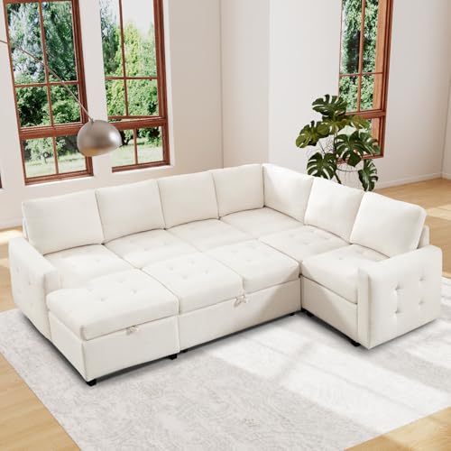 ANJ Modular Sectional Sofa with Pull Out Couch Bed, Convertible
