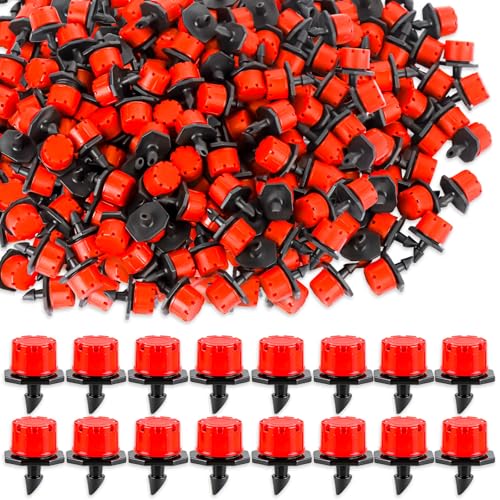 Bindvoew Adjustable Drip Irrigation Emitters, 120PCS 1/4 Inch Water-Saving Sprinklers - 360° Adjustable red Nozzle for Potted Plants, Greenhouse, Lawn - Easy Connect & Clog-Resistant (120, Red)