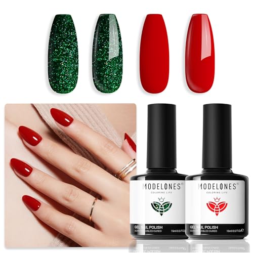 modelones Christmas Gel Nail Polish Set 2 Pcs 15 ML Red Green Cla...