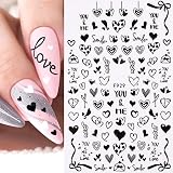 Valentines Nail Stickers Black Heart Nail Art Sticker Decal Black Heart Love Sample Shape Nail Desig