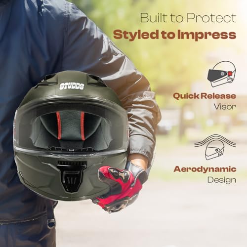 Image of STUDDS Raider Street ISI Certified Full Face Helmet for Men and Women with Clear Visor (Green - L)