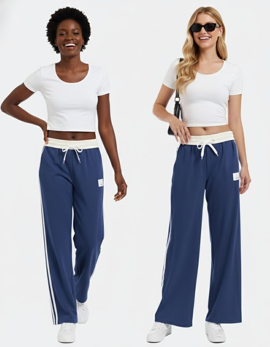 Womens Track Pants Athletic Running Pants Sweatpants Straight Leg Cotton Fold-Over Sports Jogging Striped Loose Fit - Image 6