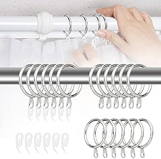 BUZIFU 40 Pack Silver Curtain Rings and Hooks Metal Curtain Drapery Rings Curtain Hanging Rings with Plastic Curtain Hooks Drape Sliding Eyelet Rings for Curtains and Rods, 30mm Internal Diameter