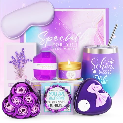 MUJUZE Wellness Geschenke für Frauen,Geschenk Frauen Geburtstag -“Schön Dass es Dich Gibt!” -Beste Freundin Schwester Geschenk,Gifts for Women,Entspannung Geschenkset Damen Lila (Purple)