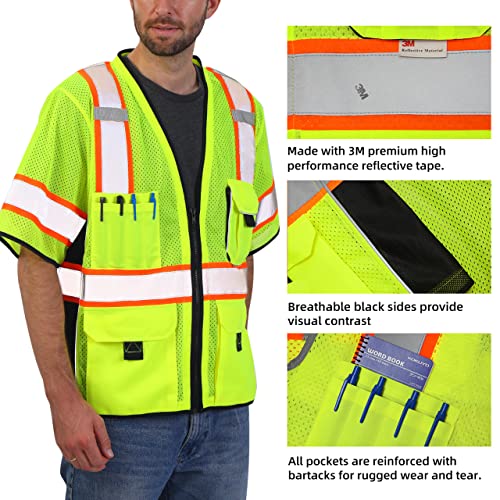 Dib Safety Reflective Mesh Vest Ansi Class 3, High Visibility With Pockets And Zipper, Made With 3M Reflective Tape, Yellow Xl #TOP2