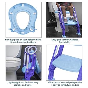 Potty training seat with ladder potty step stool for toddlers fits most toilets folds for storage potty ladder is durable and safe wide step non slip pads comfort handles and removable cushion  urban country home decor