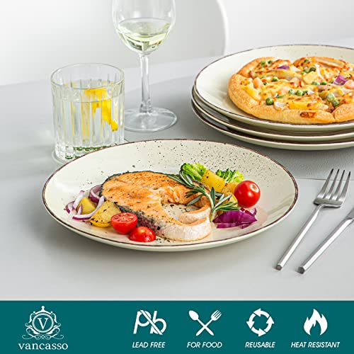 Vancasso Navia Nature Dinner Plate Set Of 4, Stoneware Vintage Look Cream Dinnerware Tableware, 10.5 Inch Snack/Salad/Fruit/Side Plate #TOP3