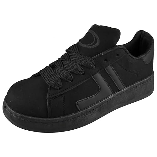 LoudLook Ladies Trainers Shoes Lace Up Platform Comfy Casual Gym Pumps Sneakers Shoes Sizes All Black 4