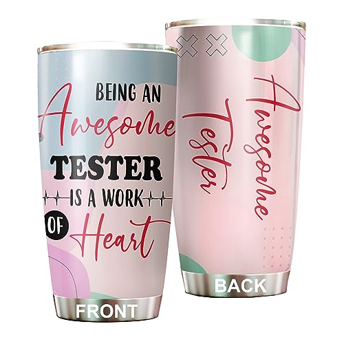 MEDROC Awesome Tester Tumbler Stainless Steel 20oz, Funny Tester Gifts Bulk For Birthday Christmas, Tester Gifts For Men Women Office Coworker Driking Coffee Cup Humor