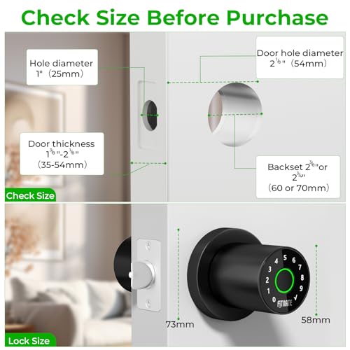 FITNATE Fingerprint Door Knob with Keypad, Smart Door Knob with App Control, Biometric Door Lock Keyless Entry Door Lock for Bedroom, Apartment, Hotel, Office (Matte Black)