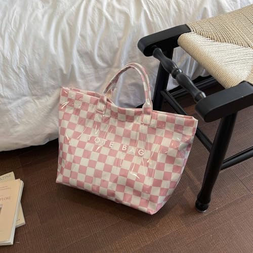 Image of Lushandy Striped PVC Tote Bag for Women, Waterproof Plastic Tote Bag for Beach Pool Large Top Handle Travel Hobo Handbag | Waterproof Material