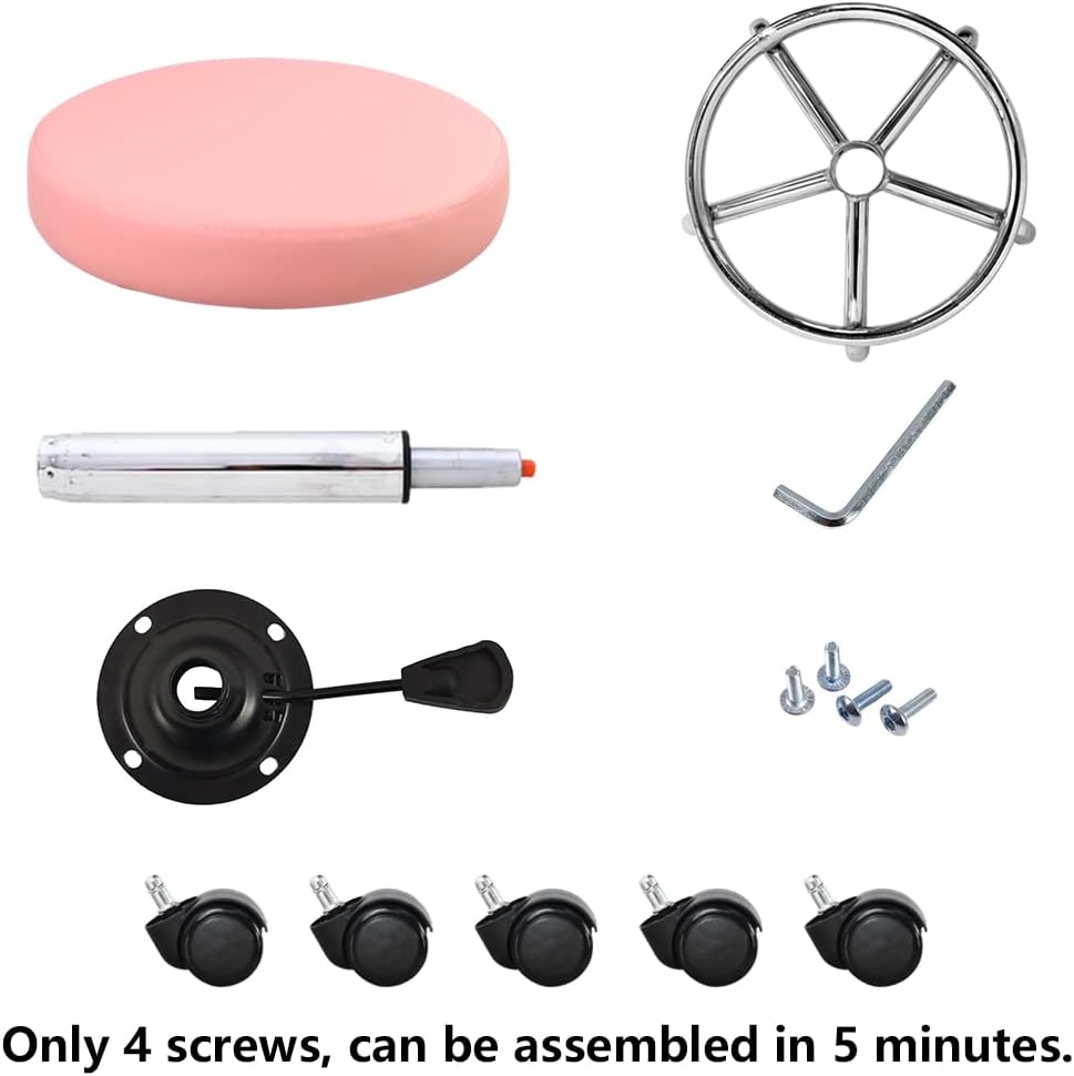KKTONER PU Leather Round Rolling Stool with Foot Rest Swivel Height Adjustment Spa Drafting Salon Tattoo Work Office Massage Stools Task Chair (Pink)