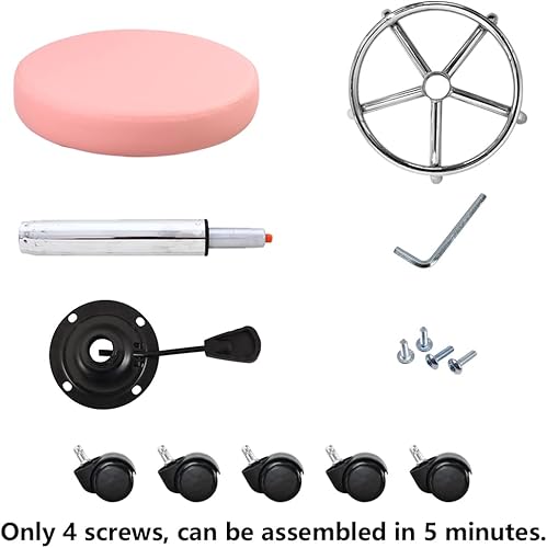 Vista 7 de KKTONER Taburete rodante redondo de piel sintética con reposapiés, ajuste de altura giratorio, spa, salón de dibujo, tatuaje, trabajo, oficina, Rosa