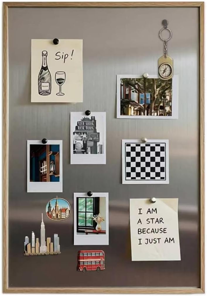 Wood Frame Stainless Steel Magnetic Bulletin Board for wall