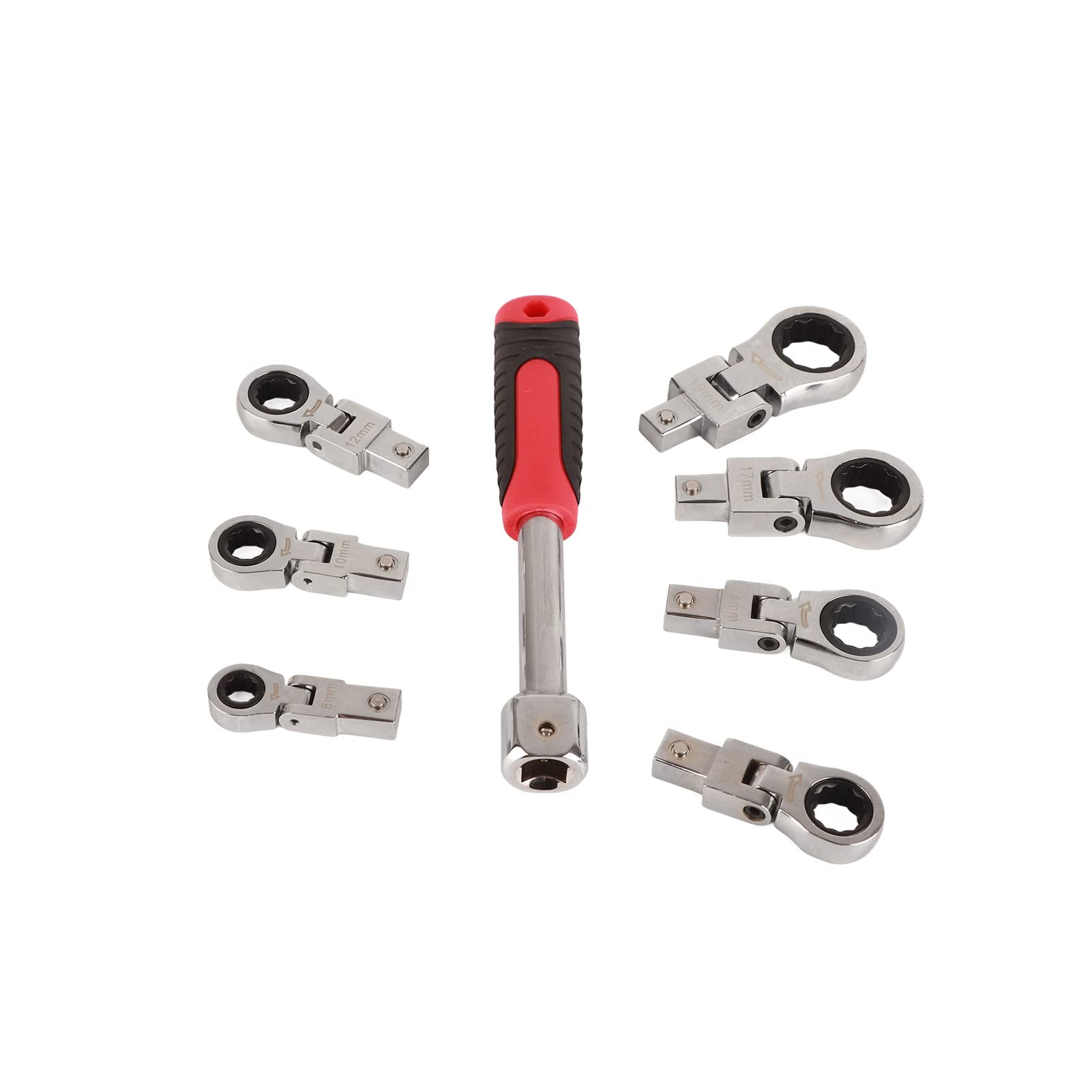 Jeu de clés à cliquet 8 pièces |Tête pivotante à 180° en acier allié chromé |Kit d'outils robuste pour la réparation automobile, l'entretien de la maison, l'assemblage de meubles