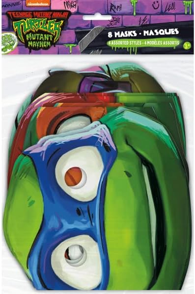 Miniatura 3 de Unique El paquete de fiesta de Tortugas Ninja Mutantes Adolescentes de TMNT incluye 16 máscaras de papel de fiesta y 1 hoja de calcomanías de