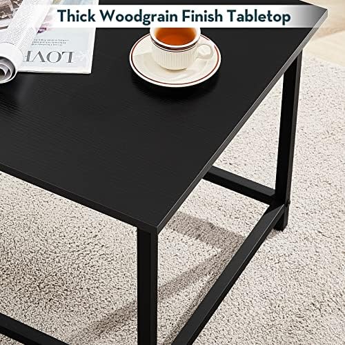 SAYGOER Black Coffee Table Simple Modern Coffee Table Open Design Rectangular Minimalist Coffee Tables for Living Room Home Office Vintage Industrial Center Table Cocktail Table, Easy Assembly, 39.4in