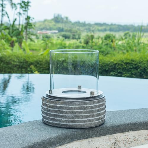 wohnfreuden Chimenea de bioetanol para jardín, terraza, exterior y salón interior, con columna de mármol, base de piedra, color negro