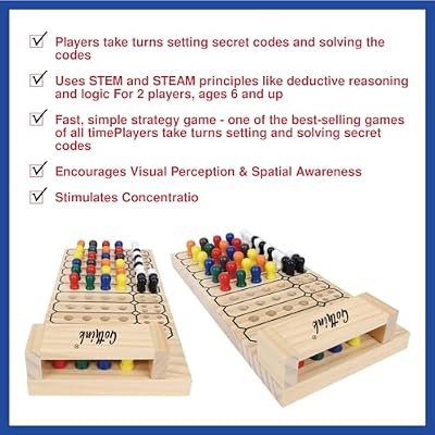 GOTHINK Code Breaker Board Game - Wooden Strategy Game of Codemaker vs. Codebreaker - 2 Player Battle of wits, Color Brain Game - 140 Pegs STEM Toys Gift for Kids 6+ Ages and up - Family Games