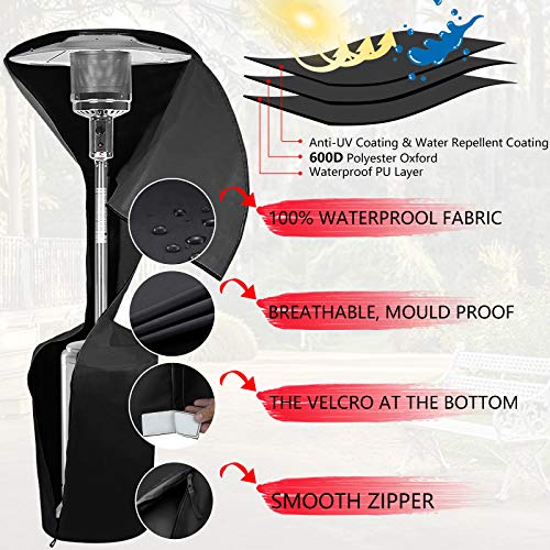 UGarden 34\"x18.5\"x95\" Standup Patio Heater Cover, 600D Oxford Fabric Waterproof Heater Cover for Outdoor Heater, PU Coating, Anti-UV, Windproof