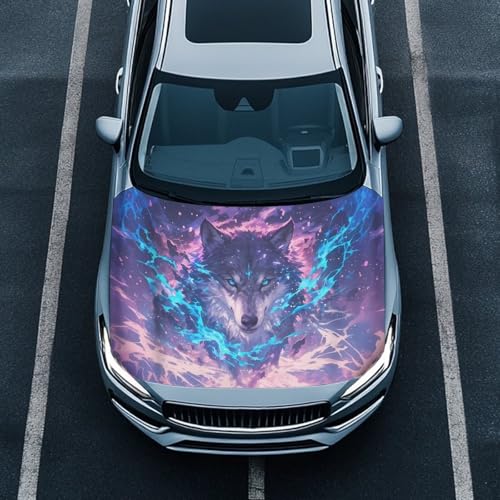 Image of Cool Wolf Print Hood Cover Protector for Cars SUV Trucks Minivan, 59x39 Inch Stretchable Car Hood Wraps, Waterproof Sun-Proof Auto Exterior Accessories