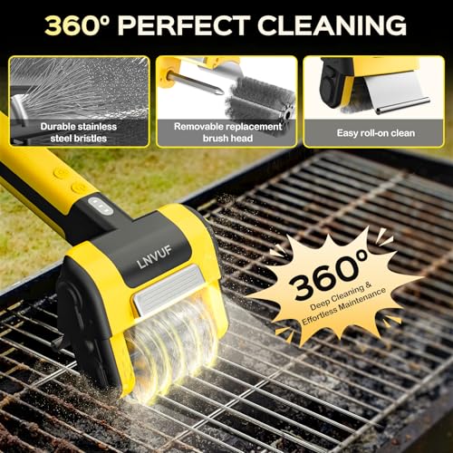 Electric Grill Brush, Grill Cleaner with LED Light, with 800 RPM Motor, Heavy Duty Grill Cleaning Tool (Yellow), Personalized Gift s for Dad — view 5